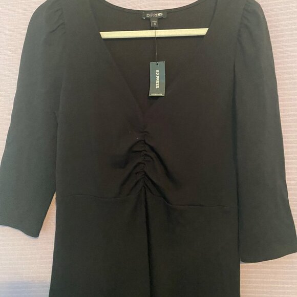 NWT Express Size Medium Midi "Slip On" Black Dress V-NECK - Picture 4 of 9